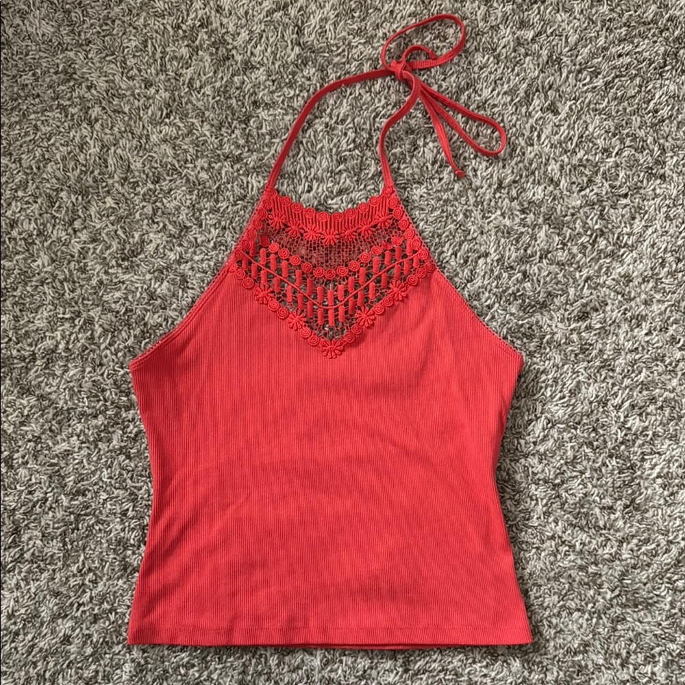 Orange Halter Neck Crochet Top